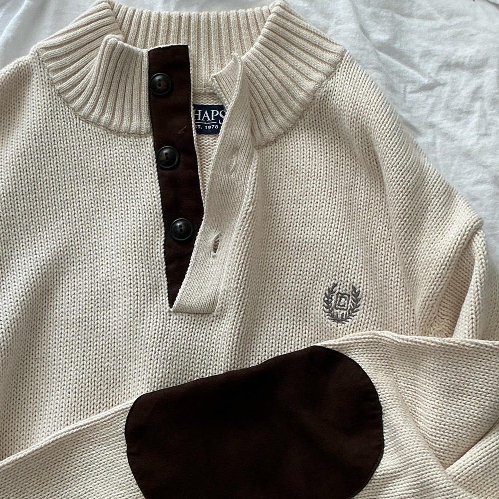 Chaps Beige Sweater with Dark Brown Details